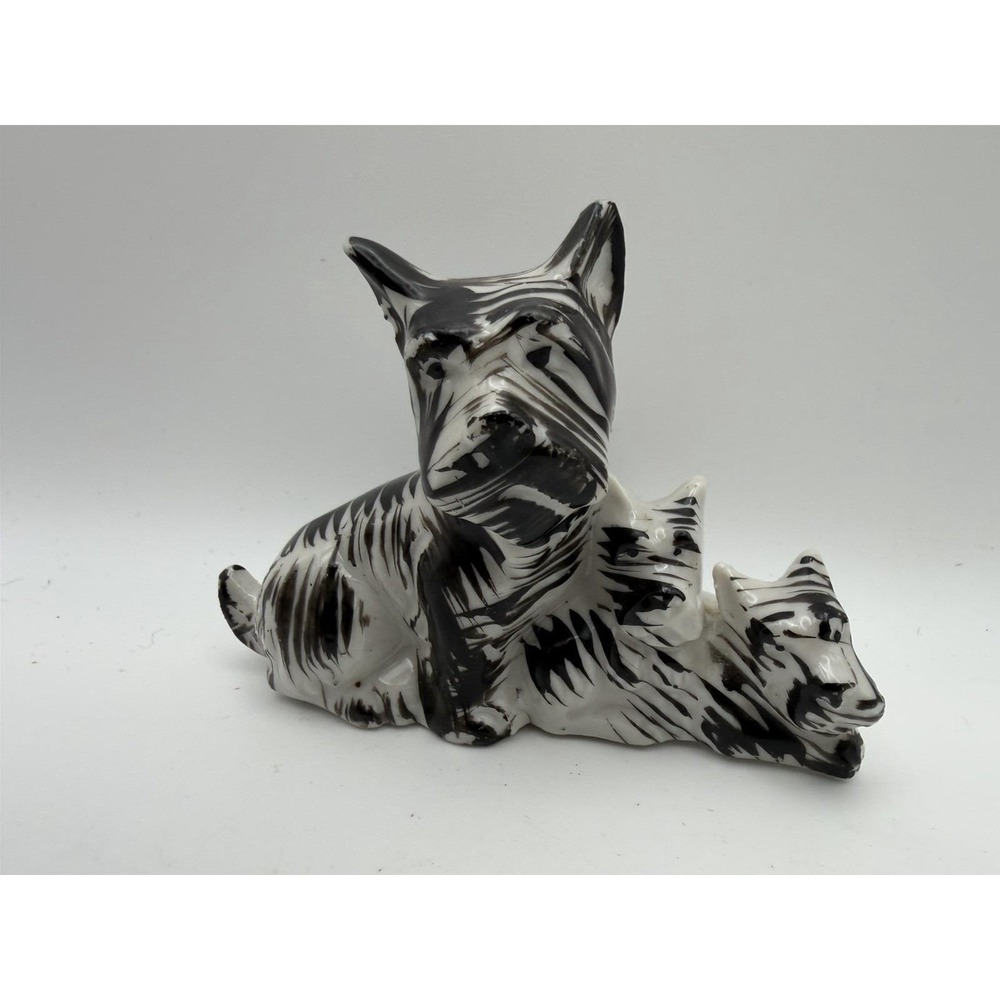Vintage Japan Scottie Dog Figurine Black White Terrier Pair 2.5" Ceramic